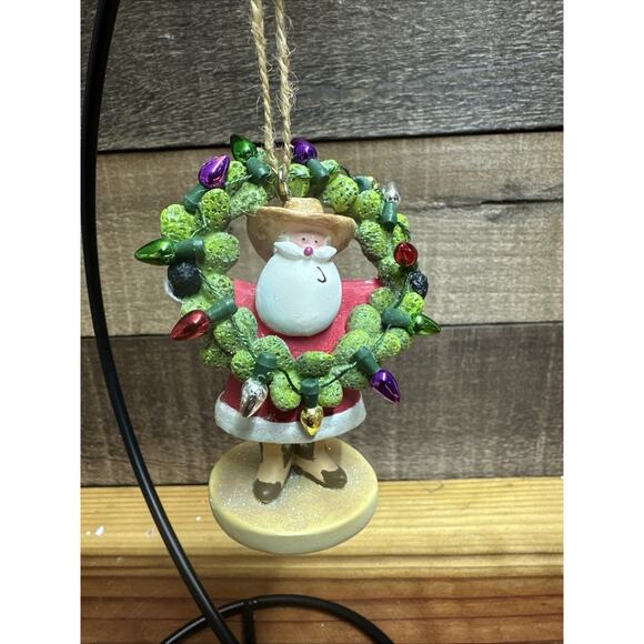 Cowboy Santa with cactus wreath Christmas Ornament - Picture 1 of 3